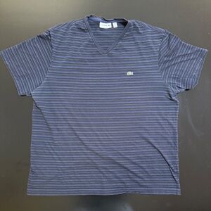 Lacoste V Neck T-Shirt - Size XXXL - Black w/ Blue Stripes